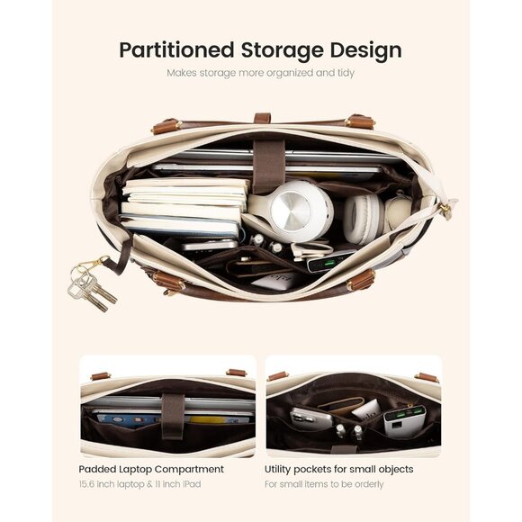 Large Capacity Laptop Bag with Cup Holder Comfortable Shoulder Bag for Women - Picture 4 of 8